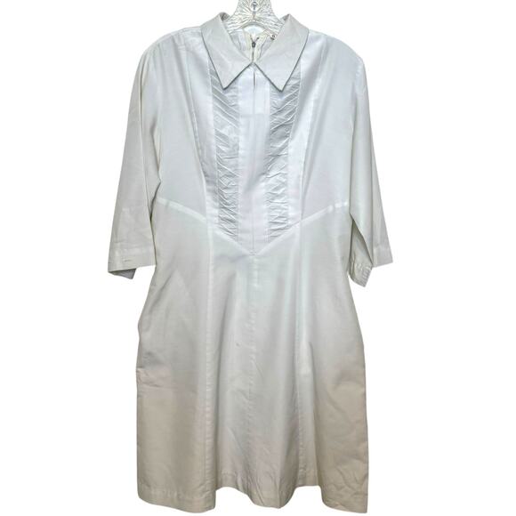 Vintage Glenbrooke White Pleated Collared Midi Dress - Picture 1 of 6